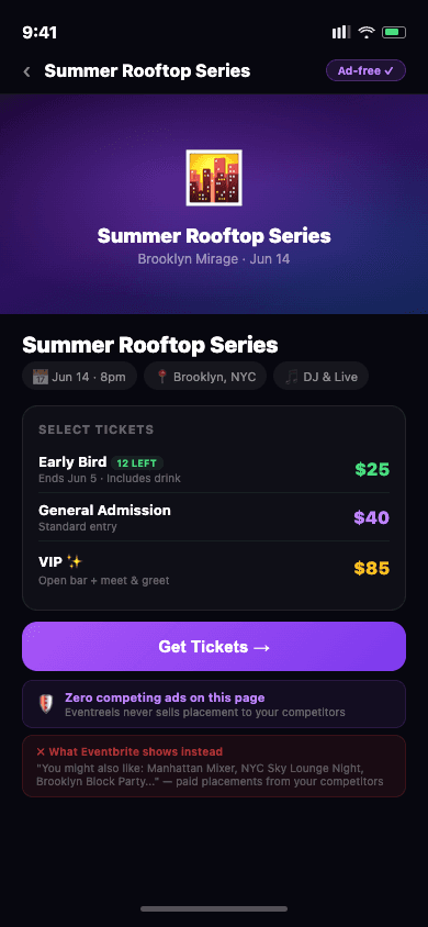 Ad-free event pages